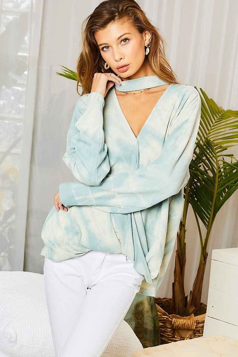 Chocker Neck Surplice Hi-lo Tie-dye Top Chocker Neck Surplice Hi-lo Tie-dye Top