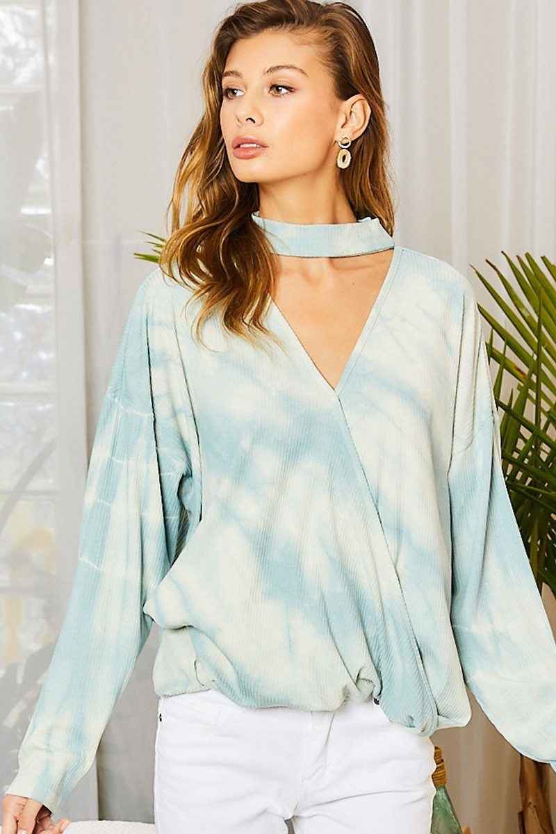 Chocker Neck Surplice Hi-lo Tie-dye Top Chocker Neck Surplice Hi-lo Tie-dye Top