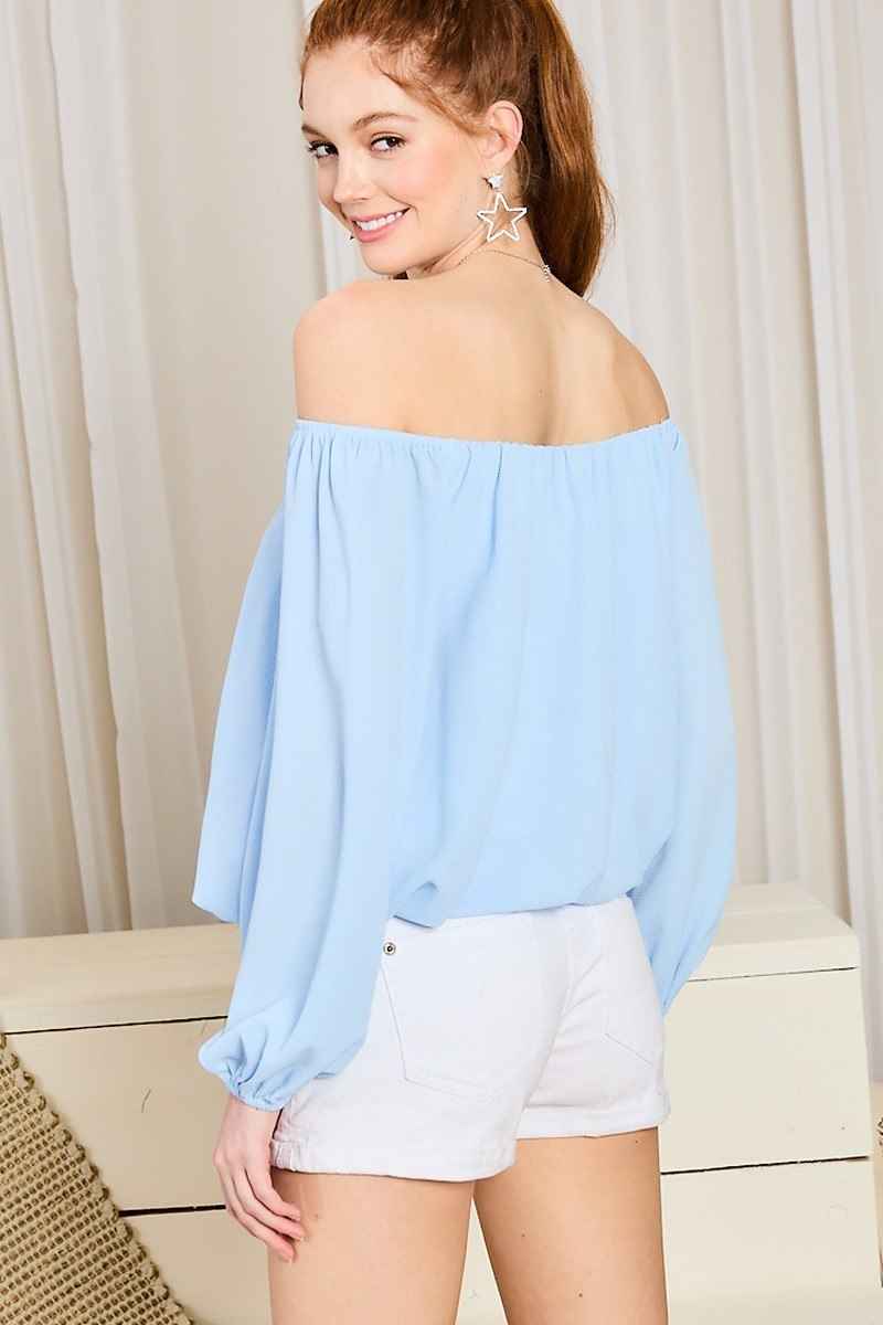 Off Shoulder Long Bubble Sleeve Solid Top Off Shoulder Long Bubble Sleeve Solid Top