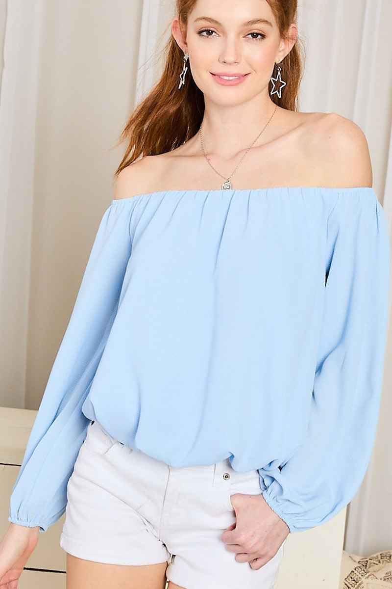 Off Shoulder Long Bubble Sleeve Solid Top Off Shoulder Long Bubble Sleeve Solid Top