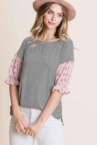 Cute Striped Curved Hem Casual Top Cute Striped Curved Hem Casual Top
