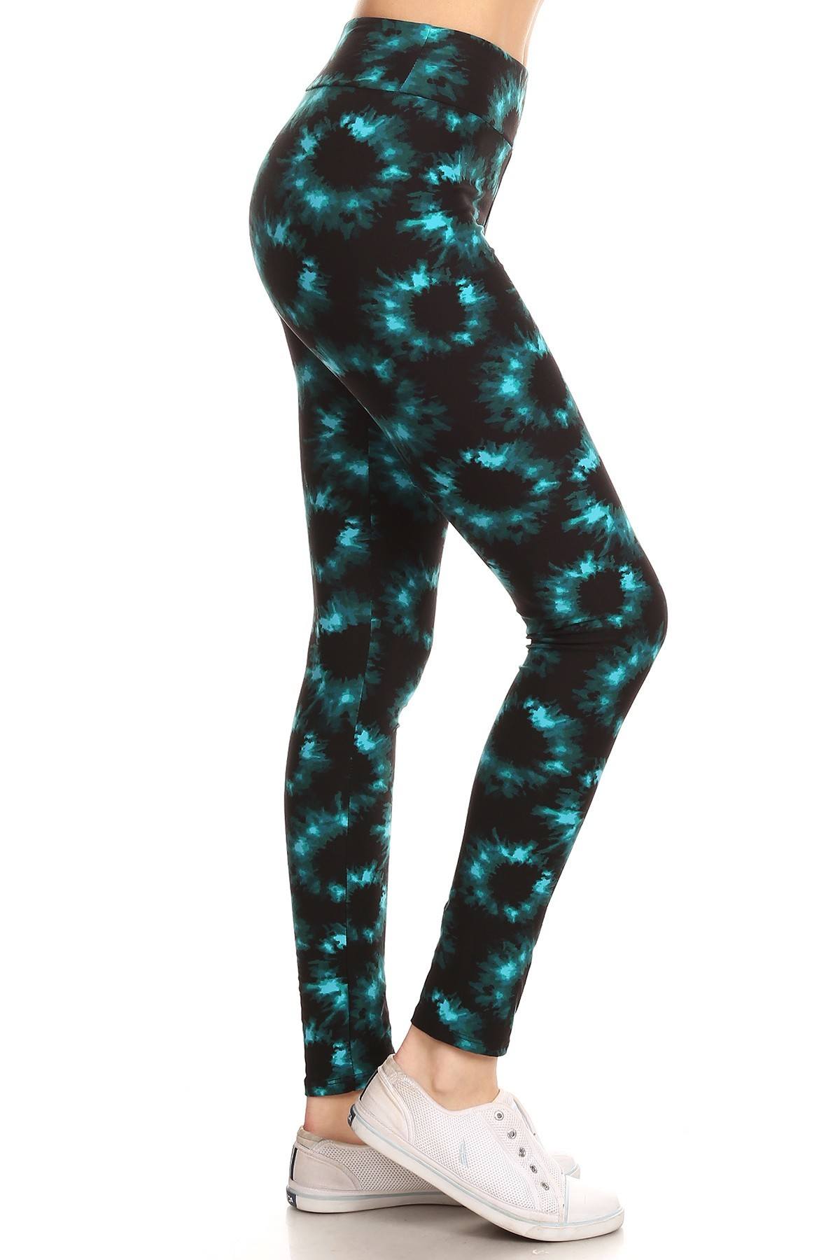 Yoga Style Banded Lined Tie Dye Printed Knit Legging With High Waist product image