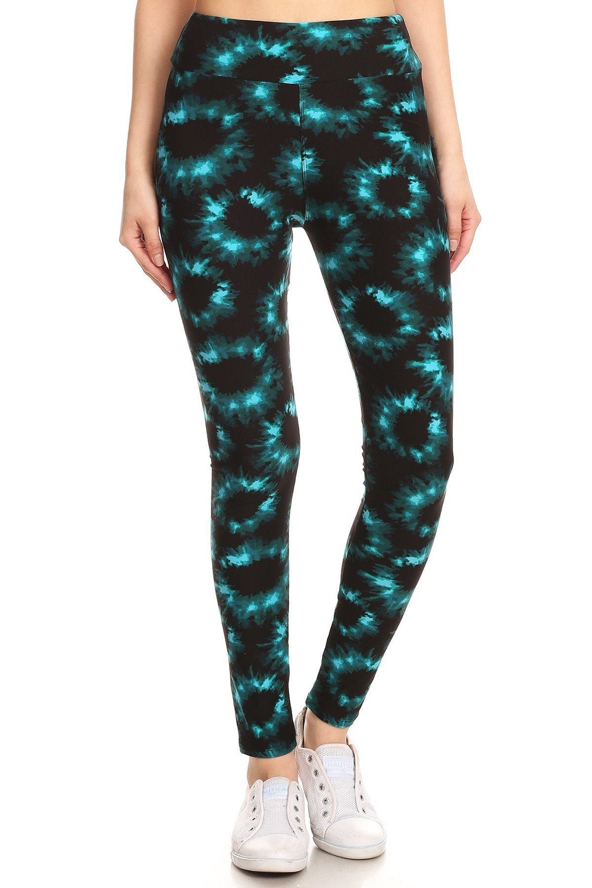 Yoga Style Banded Lined Tie Dye Printed Knit Legging With High Waist product image