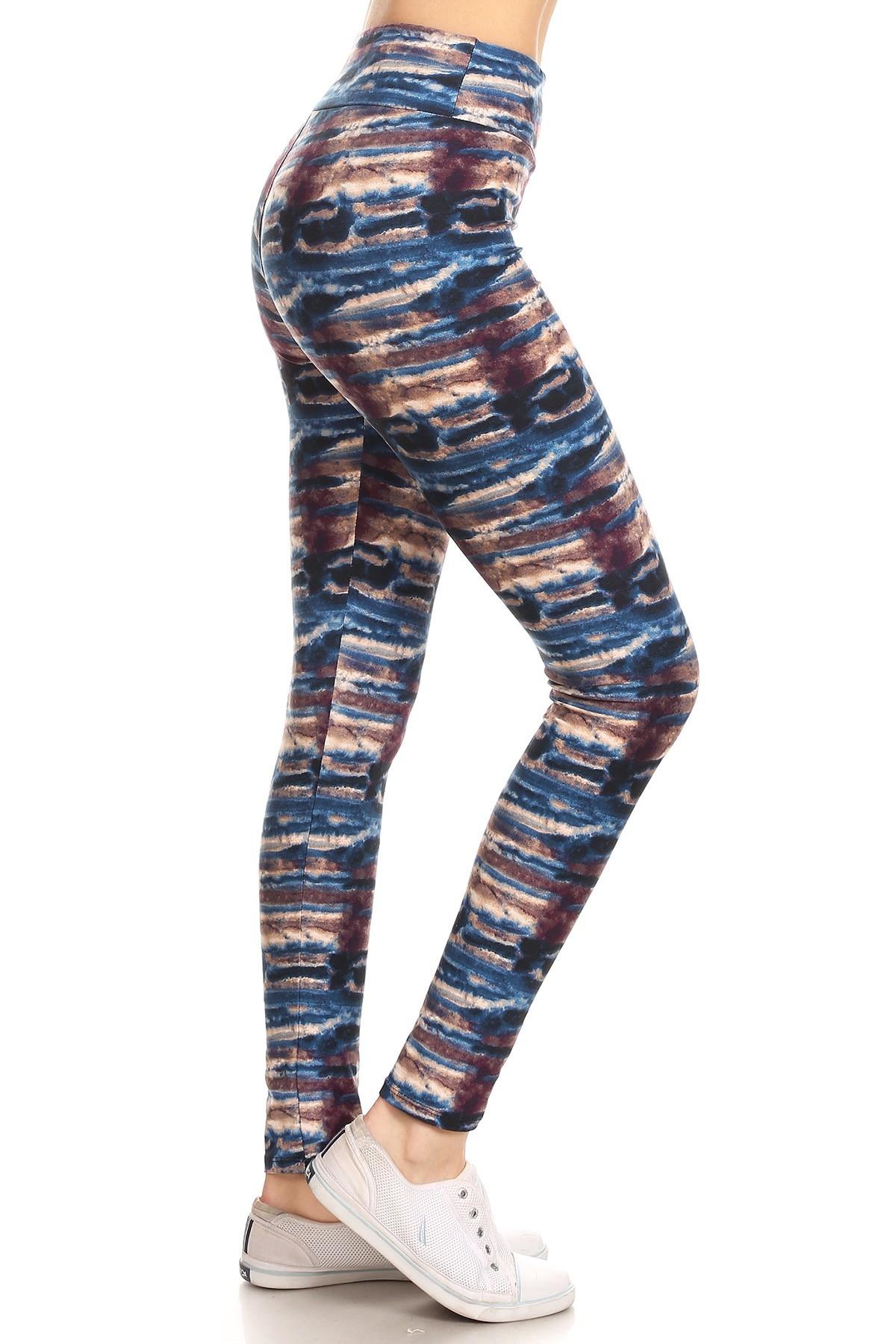 Yoga Style Banded Lined Tie Dye Printed Knit Legging With High Waist product image