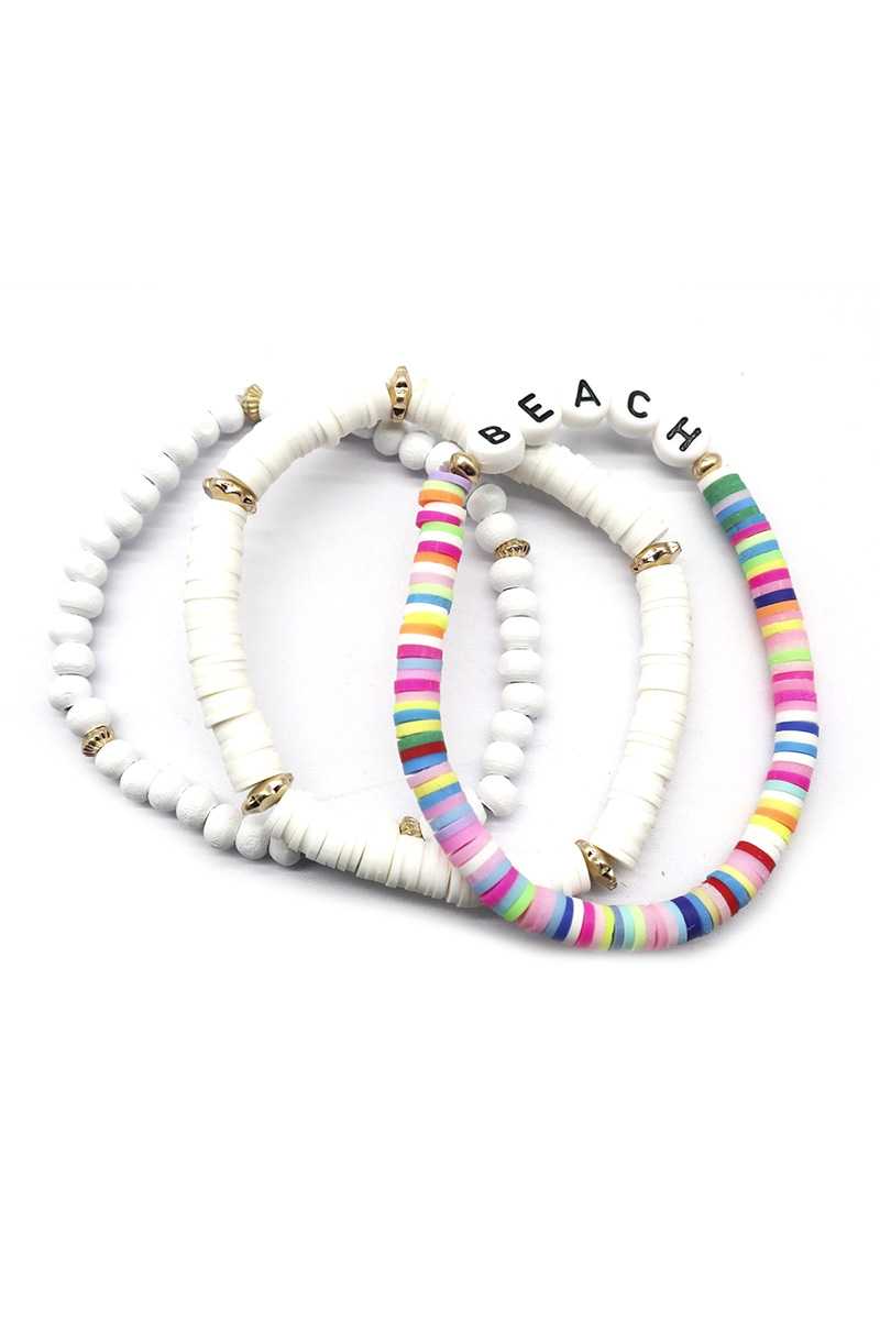 Fashion Wood Rubber Disc Bead Beach Letter Stretch Multi Bracelet product image