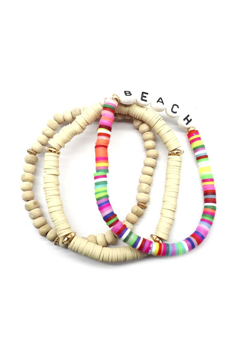 Fashion Wood Rubber Disc Bead Beach Letter Stretch Multi Bracelet product image