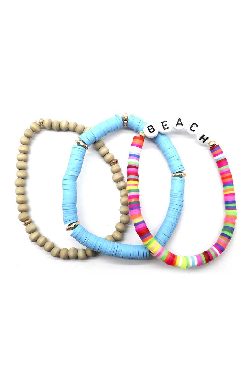 Fashion Wood Rubber Disc Bead Beach Letter Stretch Multi Bracelet product image