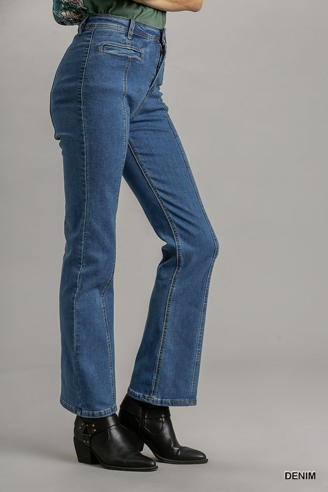 Panel Straight Cut Denim Jeans With Pockets product image