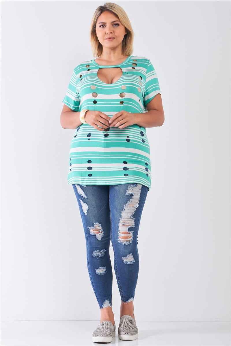 Plus Striped And Distressed Cut-out Top product image