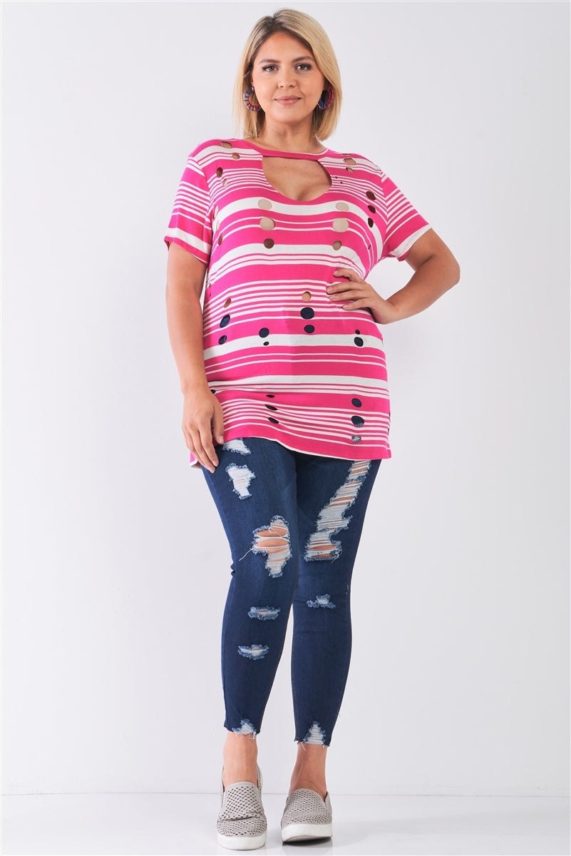 Plus Striped And Distressed Cut-out Top product image