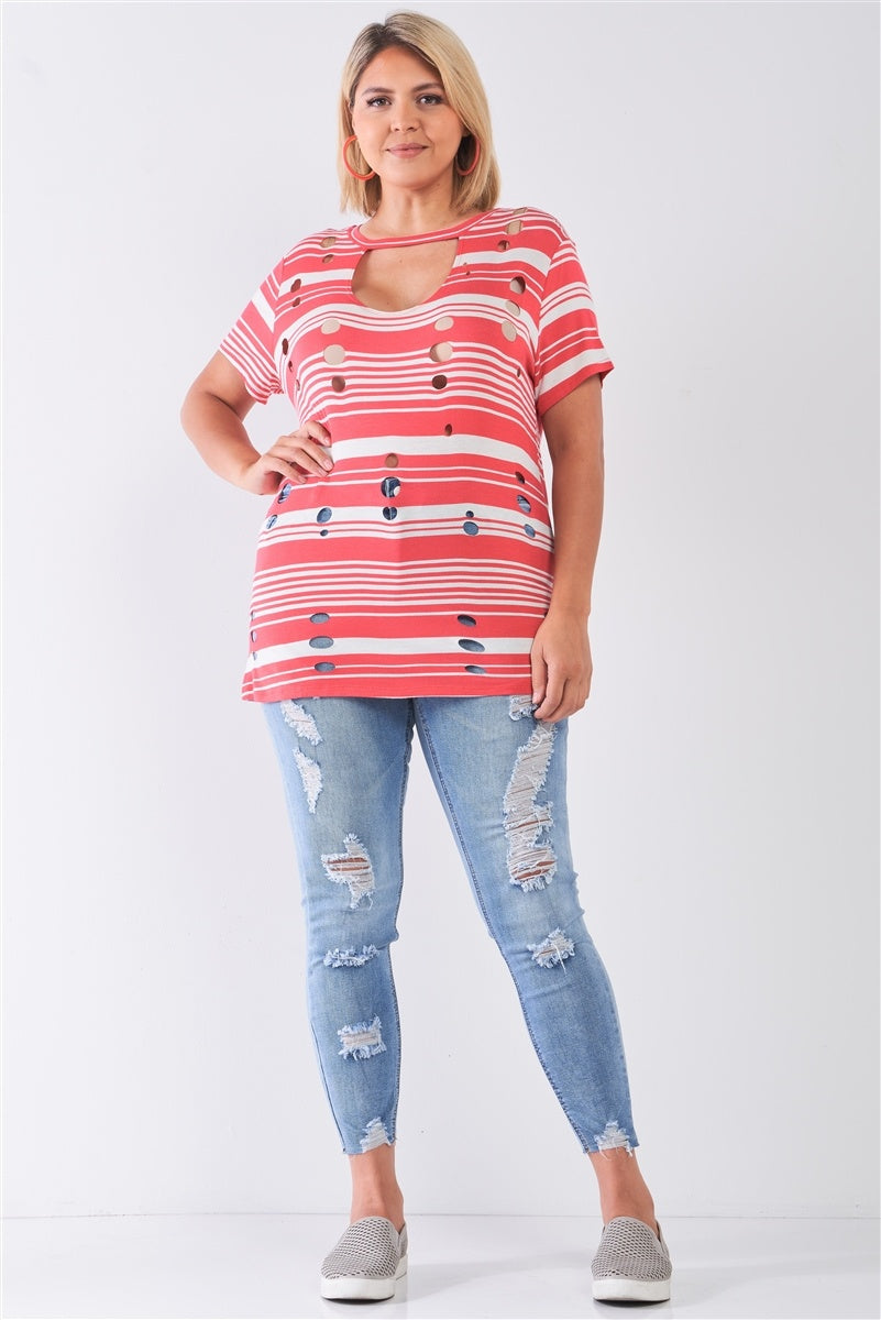 Plus Striped And Distressed Cut-out Top product image