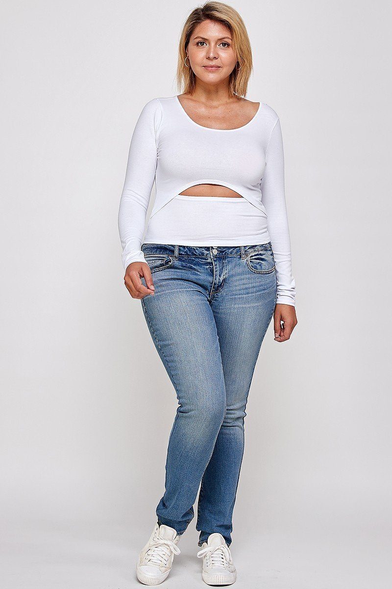 Solid Round Neck Top, With Long Sleeves, And Cut-out Detail product image