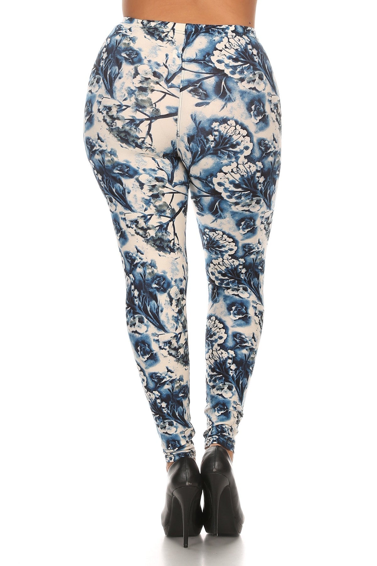 Plus Size Floral Print, Full Length Leggings In A Slim Fitting Style With A Banded High Waist product image