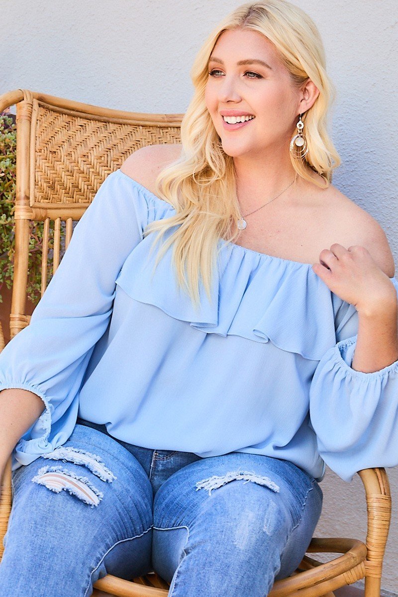 Off Shoulder Ruffle Bubble Sleeve Top product image