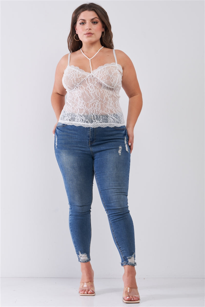 Plus Size Sleeveless Sheer Lace Halter Neck Detail Bustier Top product image