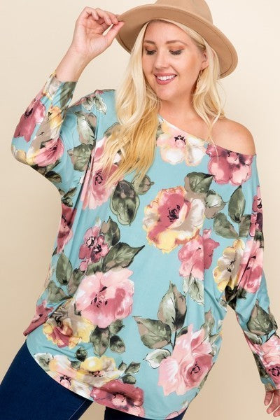 Plus Size Floral Printed Venezia One Shoulder Fashion Top product image