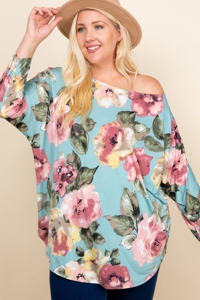 Plus Size Floral Printed Venezia One Shoulder Fashion Top product image