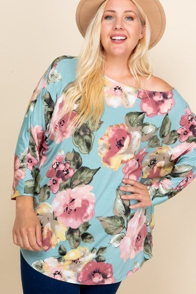 Plus Size Floral Printed Venezia One Shoulder Fashion Top product image