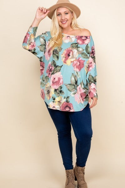 Plus Size Floral Printed Venezia One Shoulder Fashion Top product image