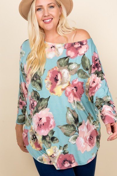Plus Size Floral Printed Venezia One Shoulder Fashion Top product image