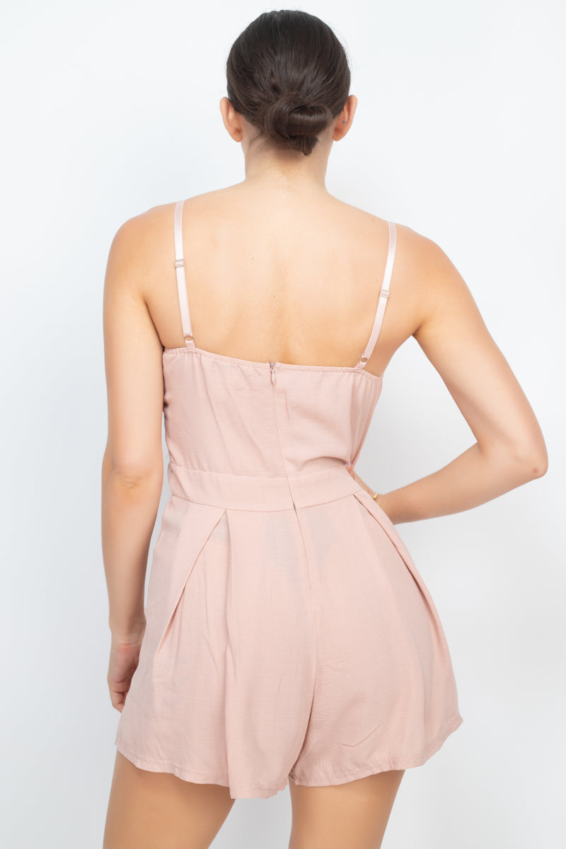 Cinched Zip Sweetheart Pleated Romper Cinched Zip Sweetheart Pleated Romper - TopFashionHQ