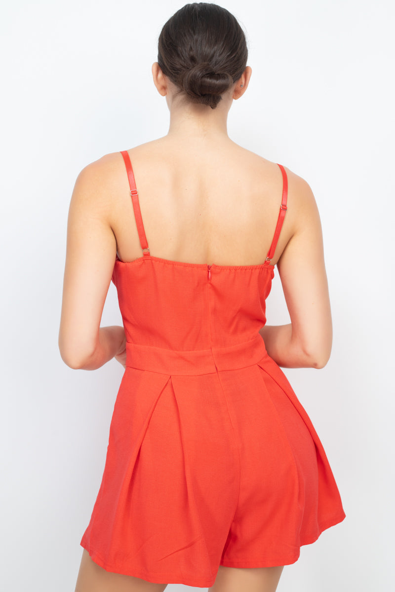 Cinched Zip Sweetheart Pleated Romper Cinched Zip Sweetheart Pleated Romper - TopFashionHQ
