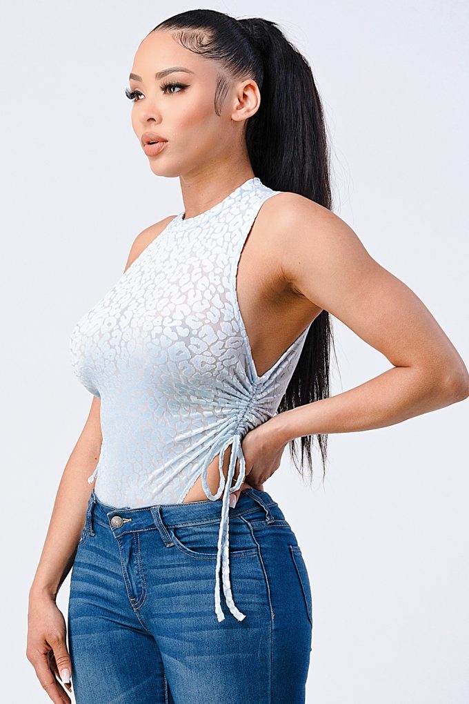Velvet Leopard Side Shirring Extreme Cut Bodysuit product image