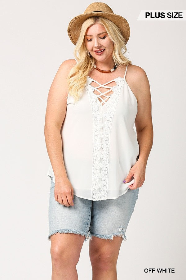 Plunging V-neckline Lattice Top With Scalloped Lace product image
