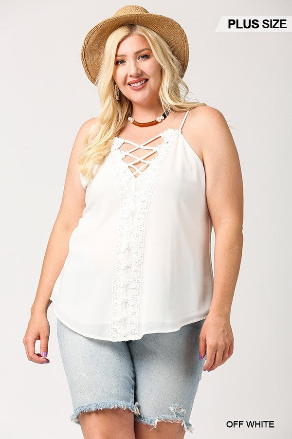 Plunging V-neckline Lattice Top With Scalloped Lace product image