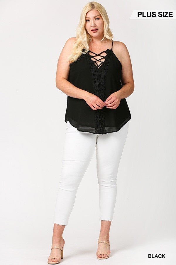 Plunging V-neckline Lattice Top With Scalloped Lace product image