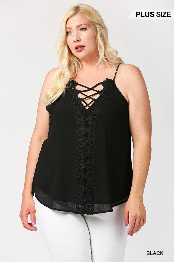 Plunging V-neckline Lattice Top With Scalloped Lace product image