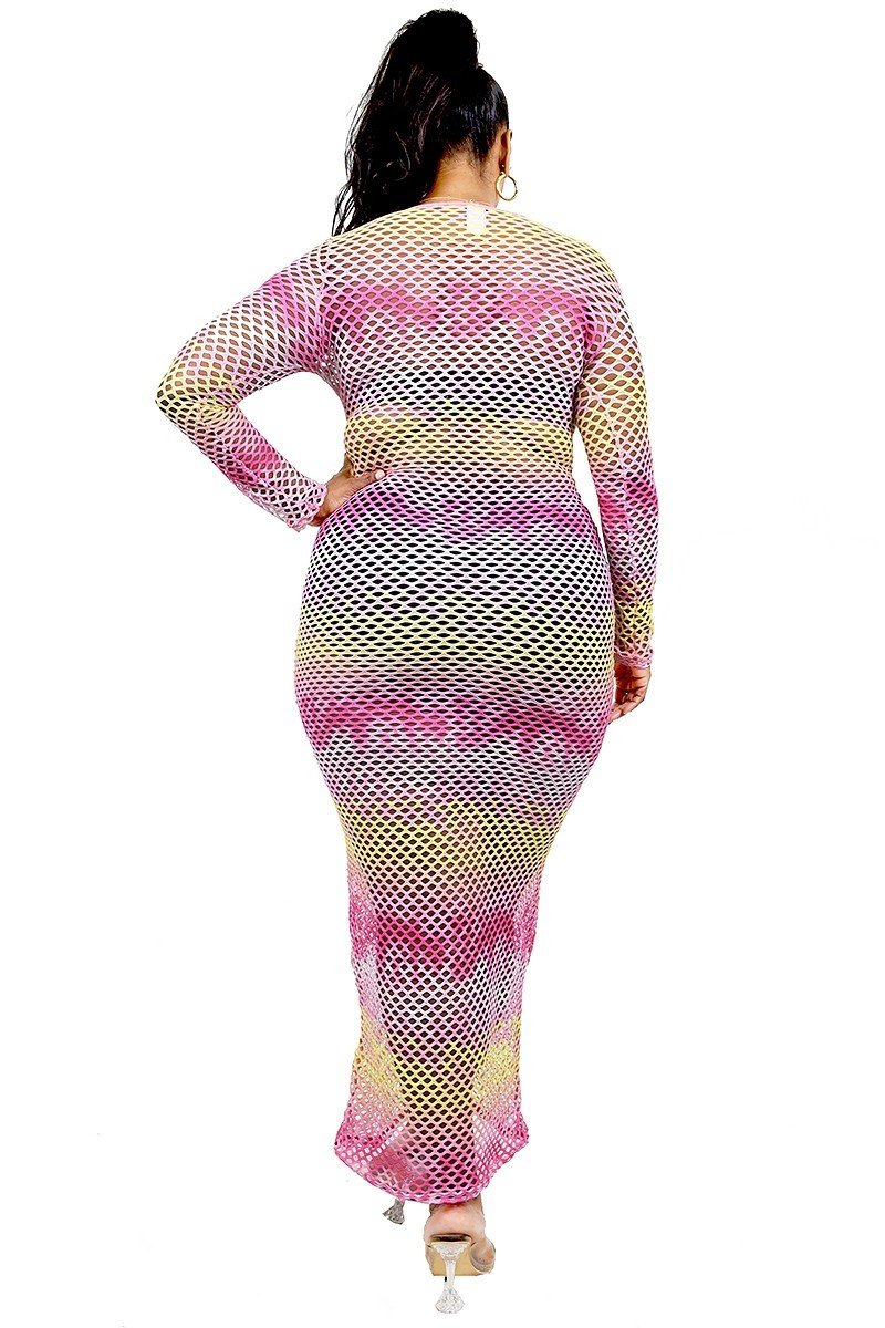 Plus See-through Gradient Fishnet Overlay Dress product image