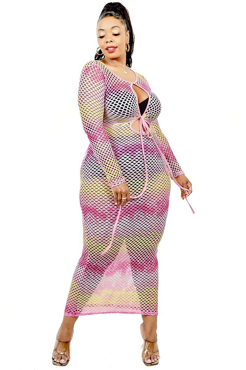 Plus See-through Gradient Fishnet Overlay Dress product image