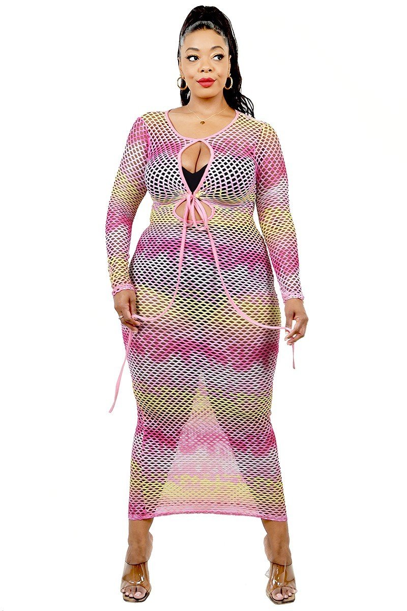 Plus See-through Gradient Fishnet Overlay Dress product image