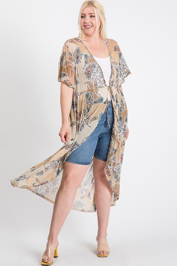 Short Sleeves Long-line Printed Mesh Open Cardigan product image