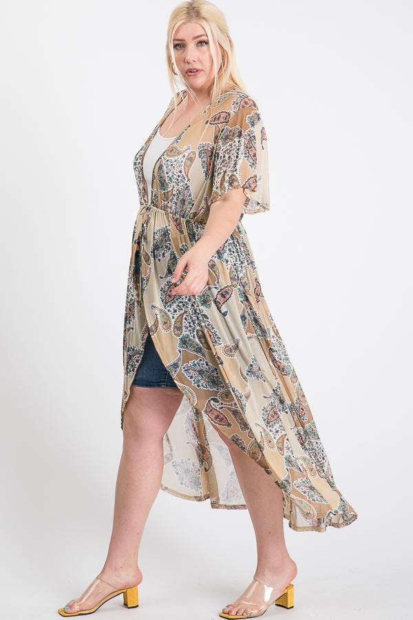 Short Sleeves Long-line Printed Mesh Open Cardigan product image