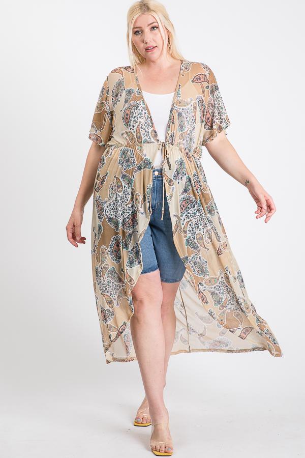 Short Sleeves Long-line Printed Mesh Open Cardigan product image