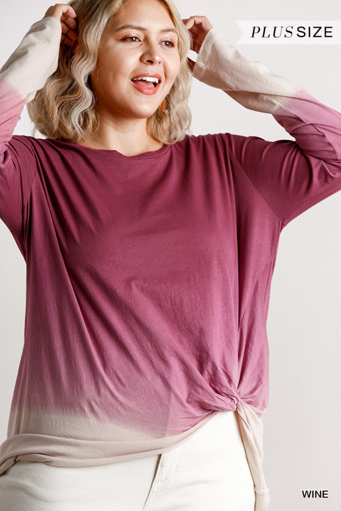 Ombre Print Long Sleeve Top With Gathered Front Detail And Raw Hem product image