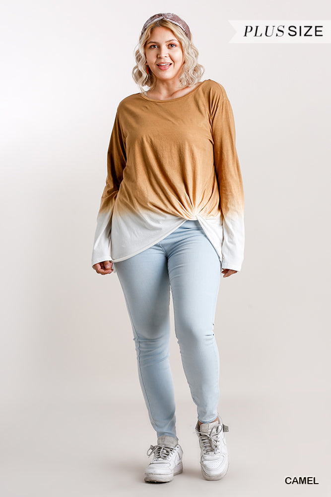 Ombre Print Long Sleeve Top With Gathered Front Detail And Raw Hem product image