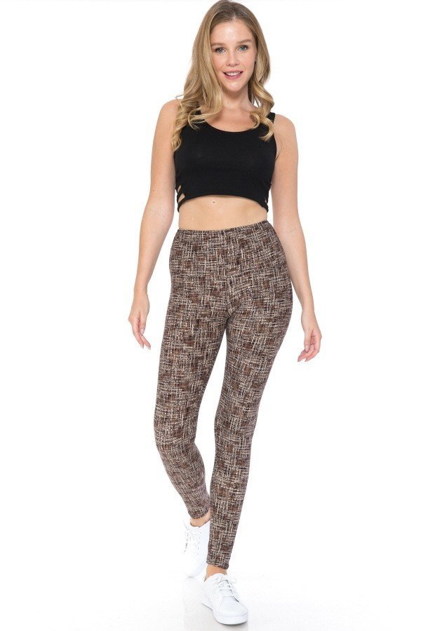 Yoga Style Banded Lined Multi Printed Knit Legging With High Waist product image