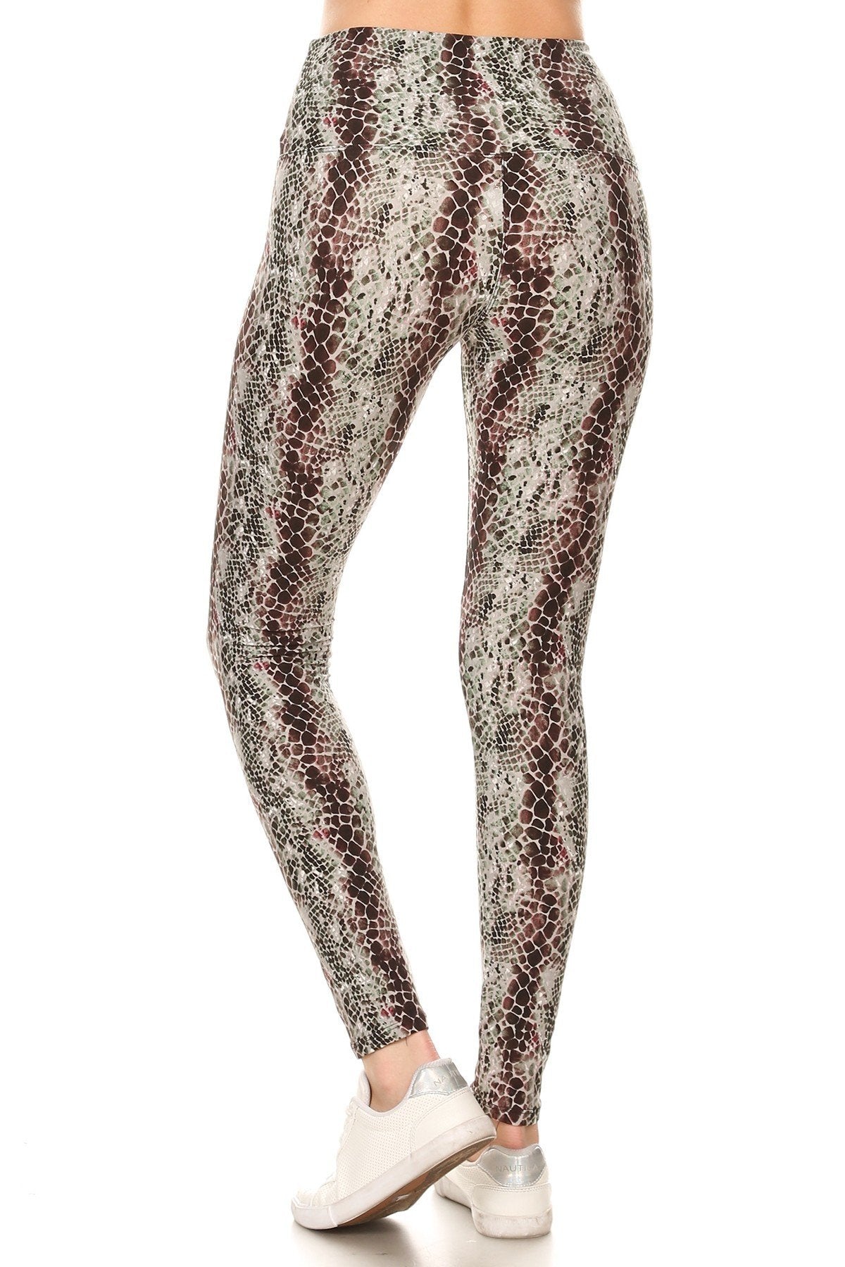 Yoga Style Banded Lined Snakeskin Printed Knit Legging With High Waist. product image