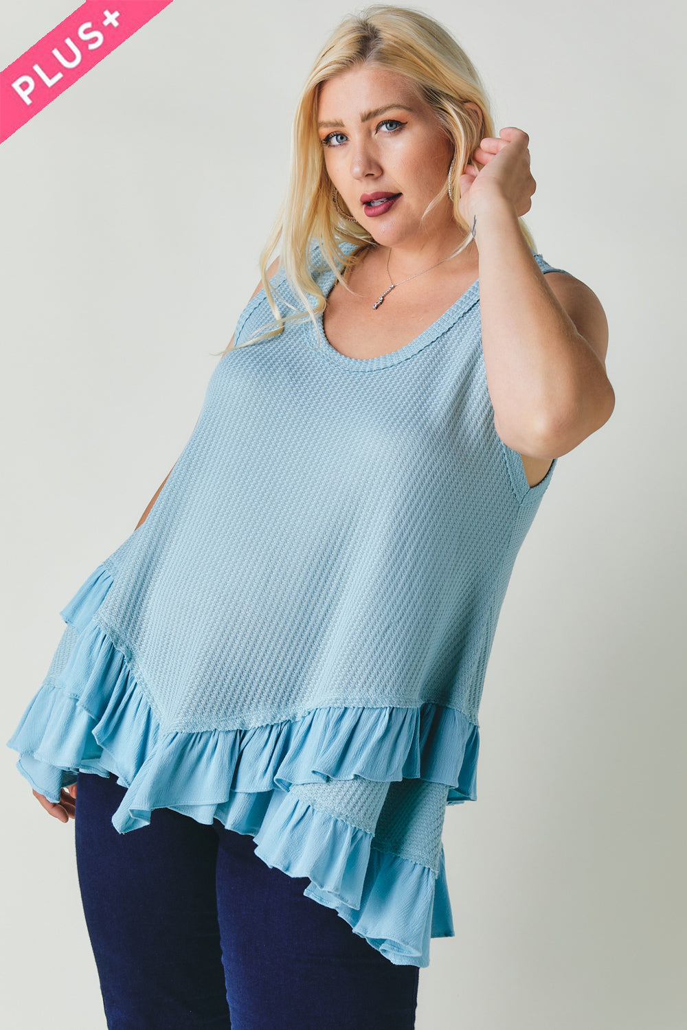 Plus Scoope Neck Sleeveless Ruffle Tunic product image
