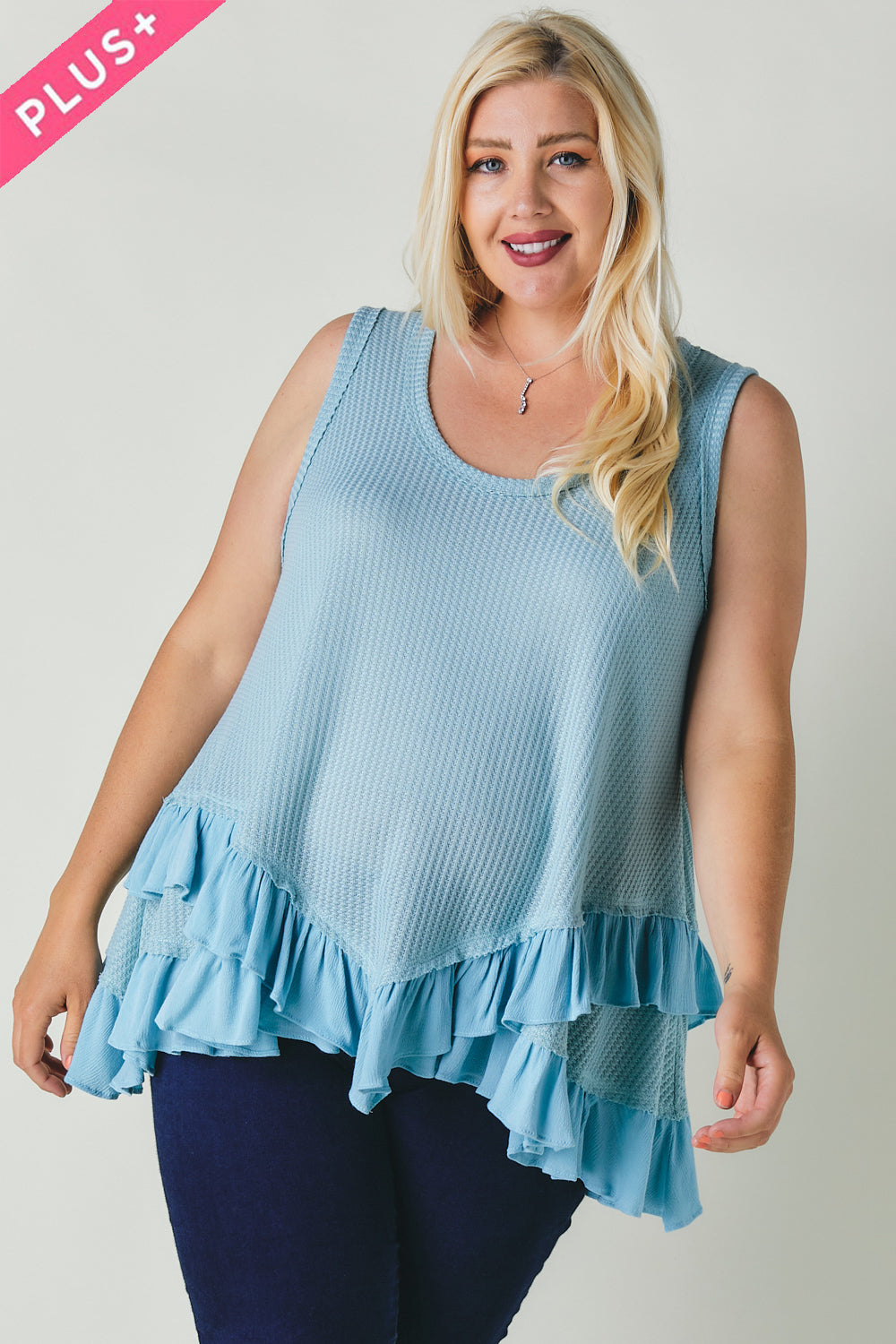 Plus Scoope Neck Sleeveless Ruffle Tunic product image