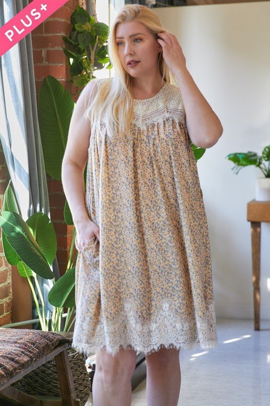 Plus Printed Round Neck Sleeveless Mini Dress product image