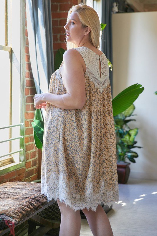 Plus Printed Round Neck Sleeveless Mini Dress product image