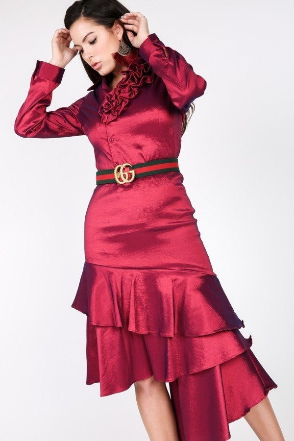 Asymmetrical Ruffle Bottom Satin Skirt product image