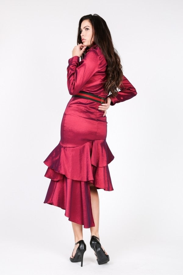 Asymmetrical Ruffle Bottom Satin Skirt product image