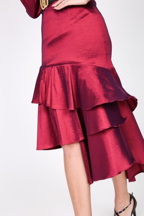 Asymmetrical Ruffle Bottom Satin Skirt product image