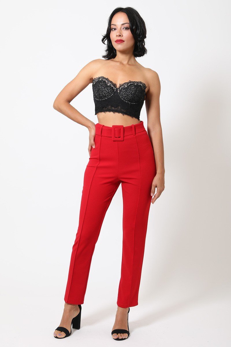 Ankle Tapered Self-fabric Buckle Belt Pants product image
