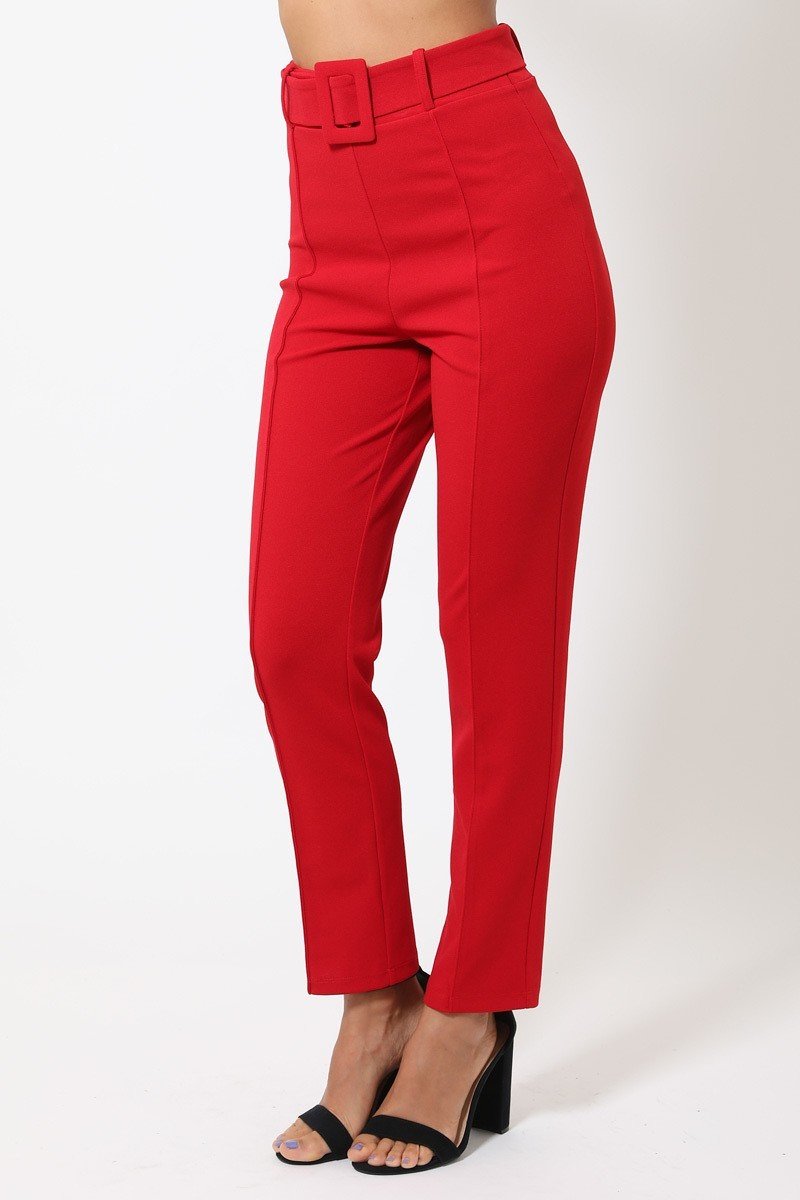 Ankle Tapered Self-fabric Buckle Belt Pants product image